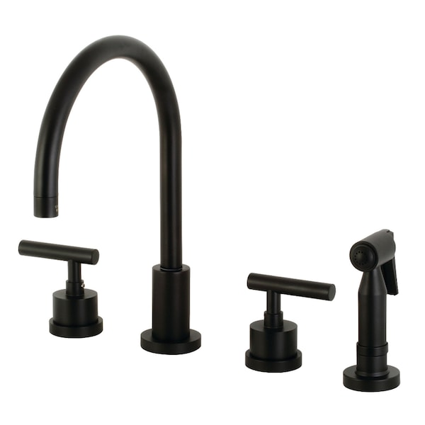 KS8720CMLBS Manhattan 8" Widespread Kitchen Faucet W/Brass Sprayer, Blk